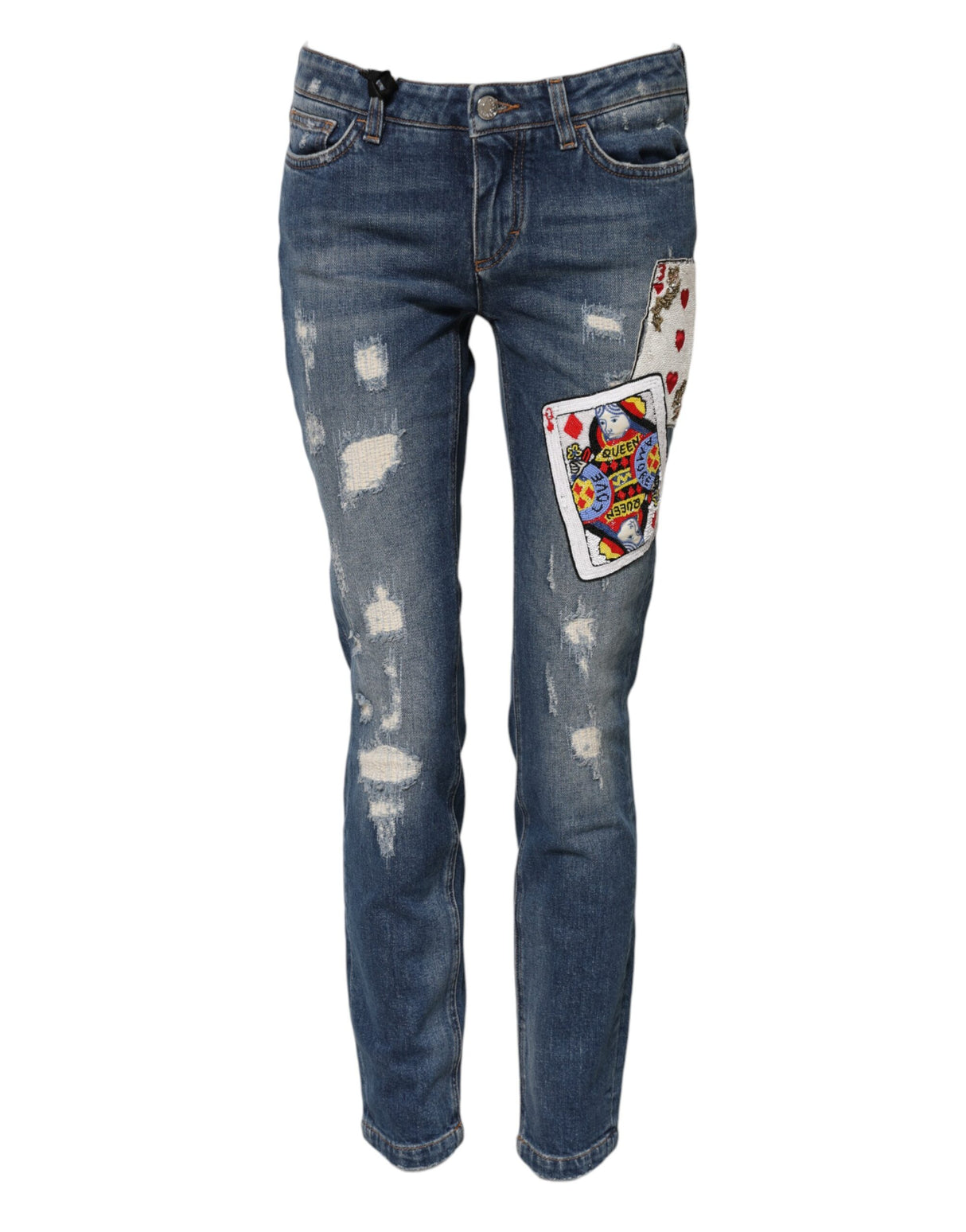Dolce & Gabbana Blue Play Card Embroidery Skinny Denim Jeans