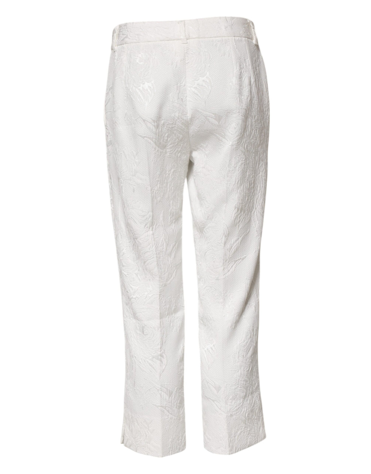 Dolce & Gabbana White Cotton Floral Jacquard Pants