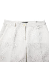 Dolce & Gabbana White Cotton Floral Jacquard Pants