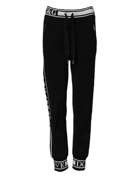 Dolce & Gabbana Black Cotton Jogger Logo Waist Pants