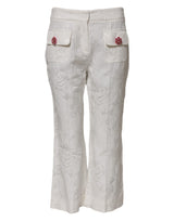 Dolce & Gabbana White Cotton Floral Jacquard Pants