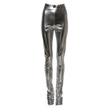 Dolce & Gabbana Metallic Silver Polyester Slim Fit Leggings Pants