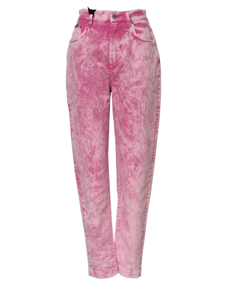 Dolce & Gabbana Pink Tie Dye High Waist Tapered Denim Jeans