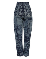 Dolce & Gabbana Blue Graphic Print Tapered Denim Jeans