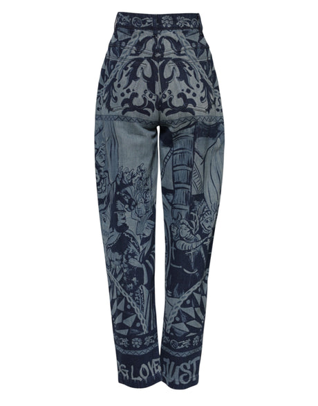 Dolce & Gabbana Blue Graphic Print Tapered Denim Jeans
