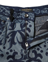 Dolce & Gabbana Blue Graphic Print Tapered Denim Jeans