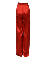Dolce & Gabbana Red Satin High Waist Wide Leg Pants