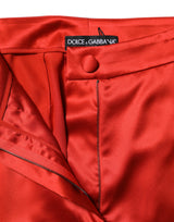 Dolce & Gabbana Red Satin High Waist Wide Leg Pants