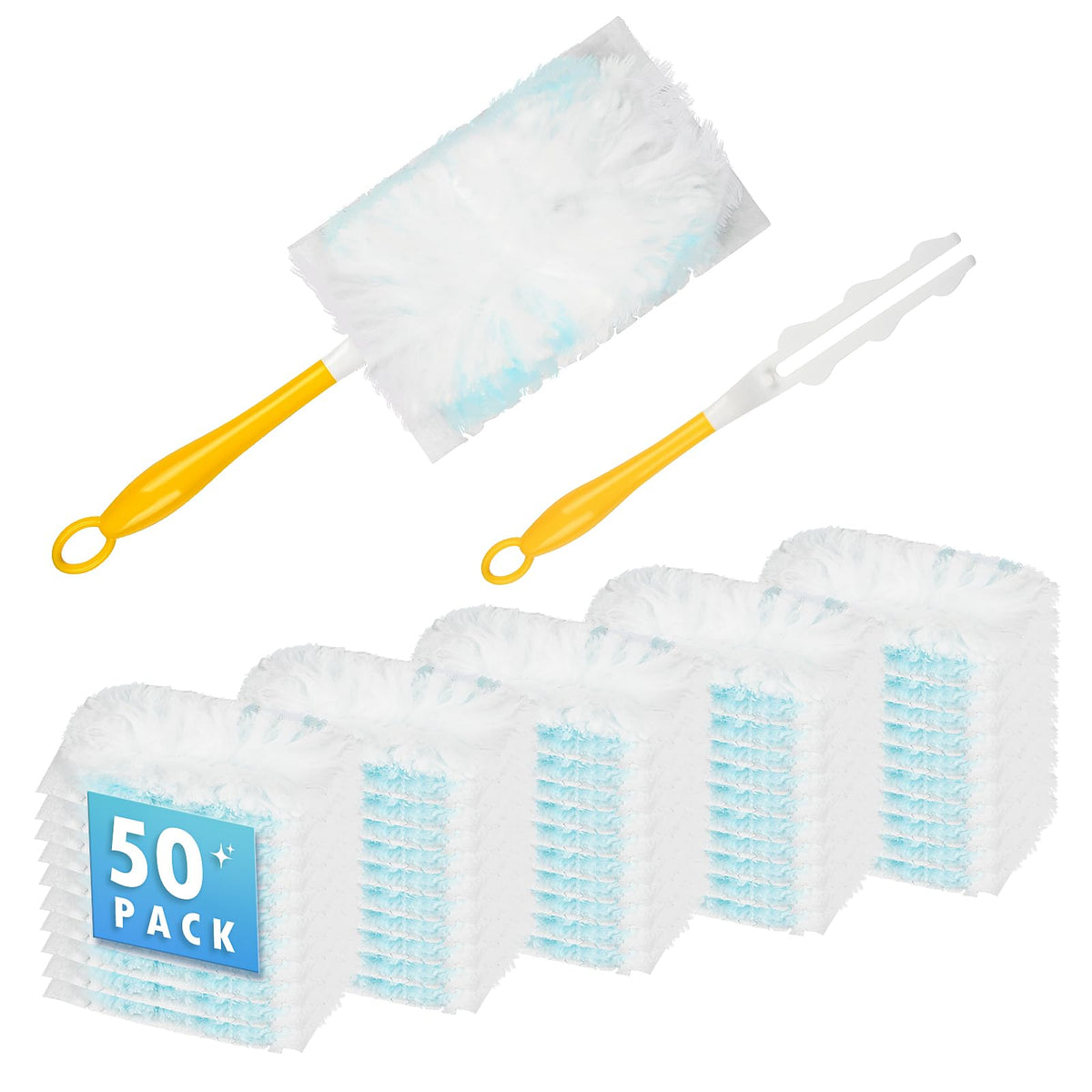 Bpbdzz 180° Duster Refill Compatible with Swiffer Duster Refills and Handles Heavy Duty Duster Refills for Home Office Car Interior Dust Removal 50 Dusters and 1 Handle