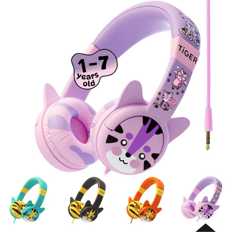 Kidrox Wired Toddler Headphones for 1-7 Years Old — 85dB Volume Limited Baby Headphones for Plane & Car Travel — Children Headphones for Airplane iPad & Tablet Kids Headphones with Cord for Children