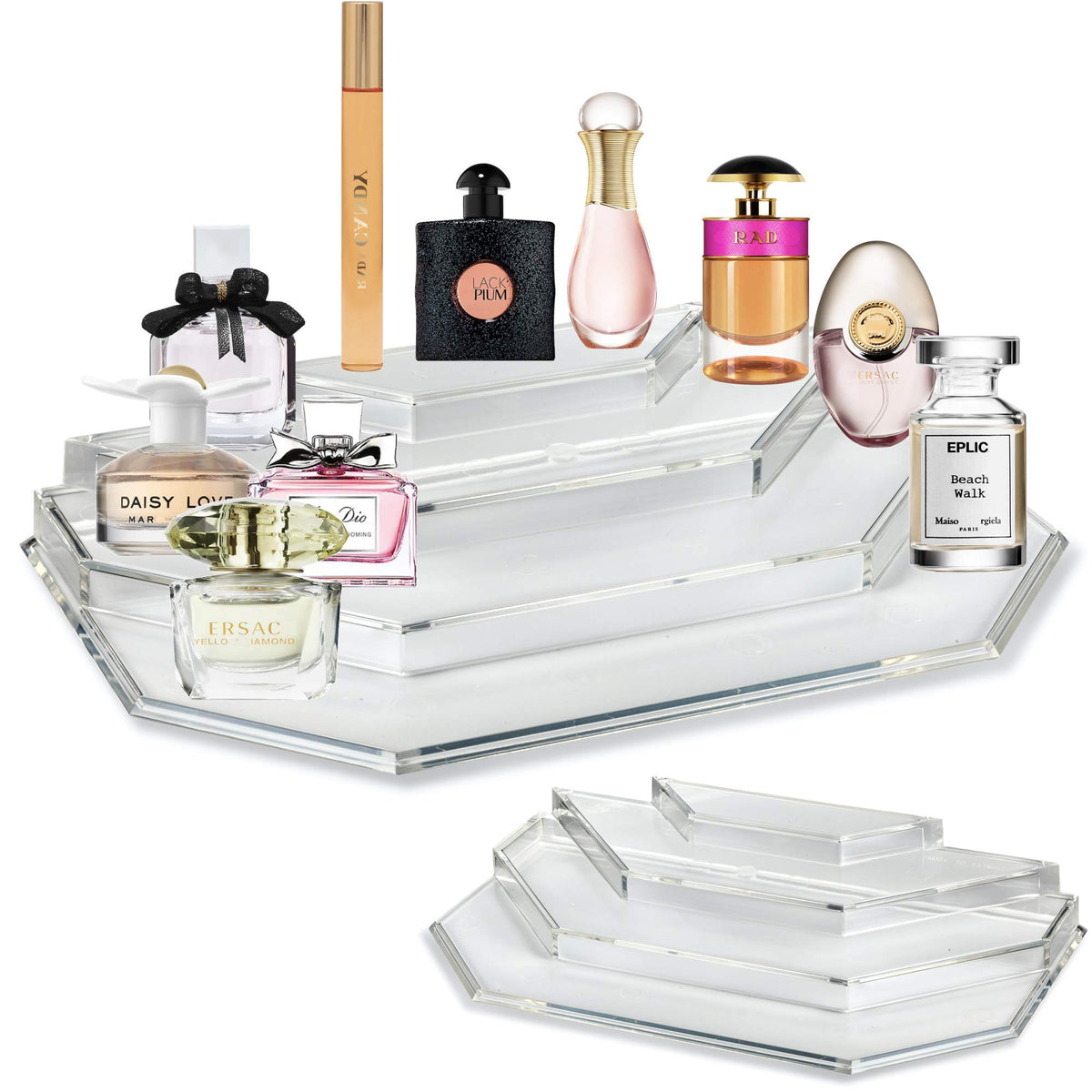 byAlegory Acrylic Mini Perfume & Mini Scented Oils Organizer & Vanity Display 4 Tiers for Storing Mini Travel Size Rollerball Beauty Perfume Bottles - Clear