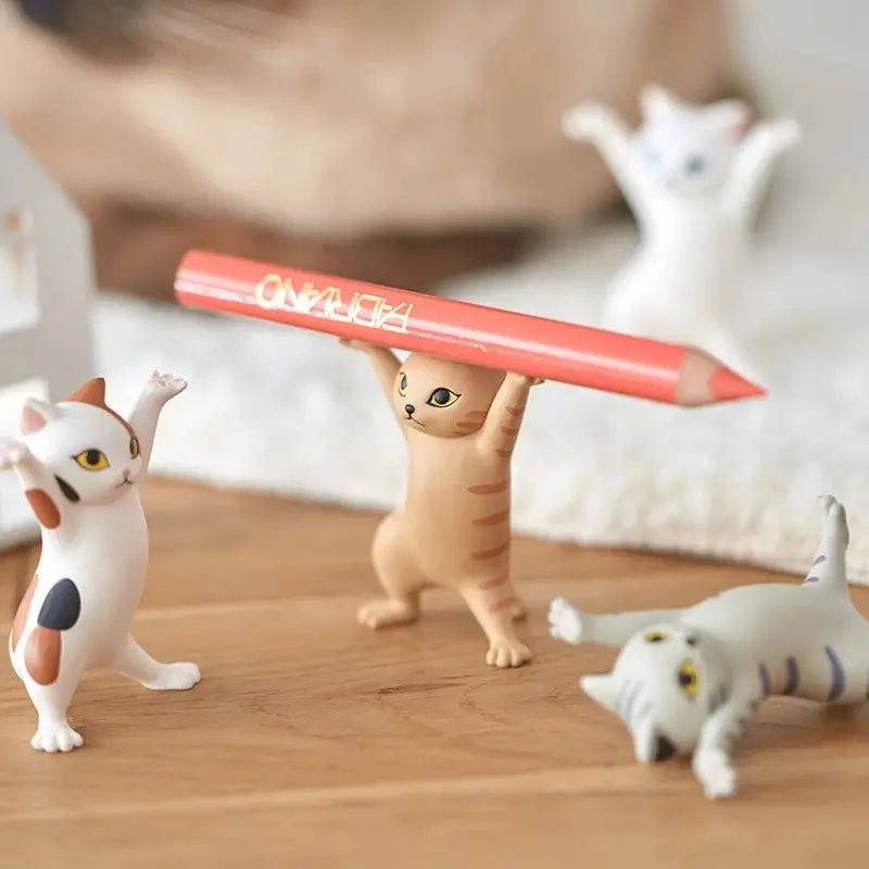 5pcs Funny Cat Ornaments & Pen Holders for Home Decor