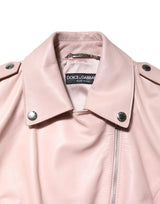 Dolce & Gabbana Light Pink Collar Leather Women Biker Jacket