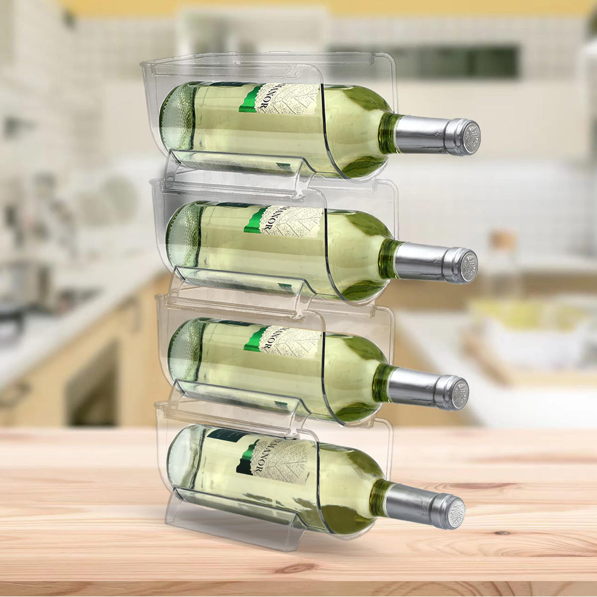 OKITCHEN Set of 4 Refrigerator Wine Rack Cabinet Water Bottles Storage Organizer Stackable Wine Rack for Kitchen Countertop Save Space 1-Bottle 4 Packs