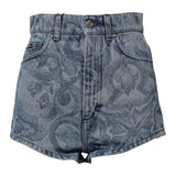 Dolce & Gabbana Blue Floral Print Denim Cotton Hot Pants Shorts