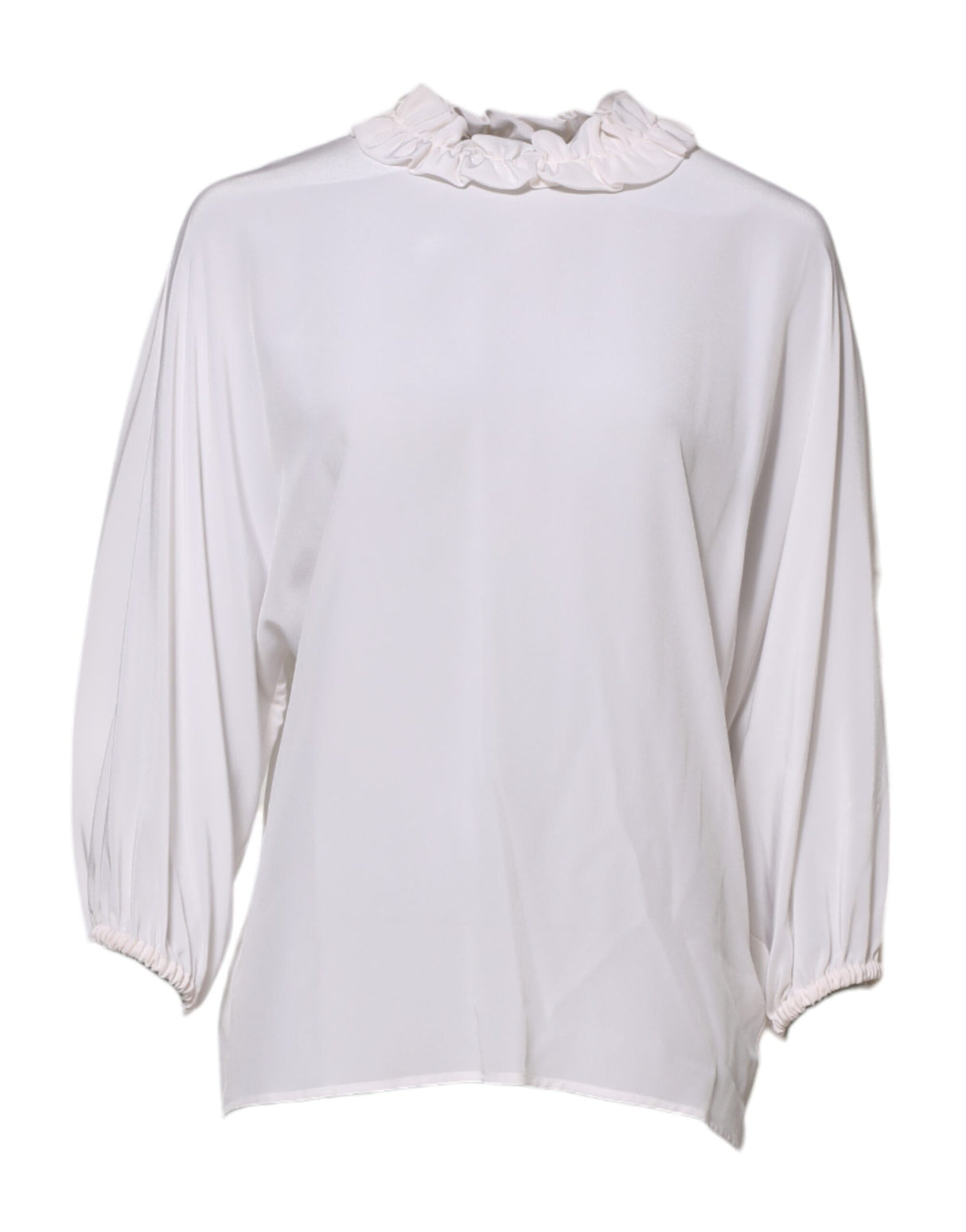 Dolce & Gabbana White Ruffled Neckline Blouse Pullover Top