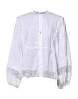 Dolce & Gabbana White Ruffled Lace Embellished Blouse Top