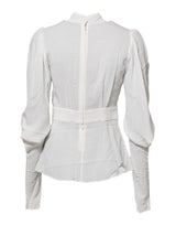 Dolce & Gabbana White Viscose Ascot Collar Long Sleeves Top