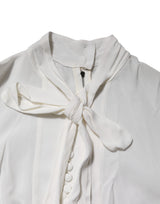 Dolce & Gabbana White Viscose Ascot Collar Long Sleeves Top