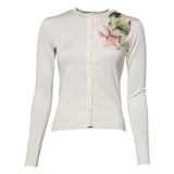 Dolce & Gabbana White Silk Lily Buttoned Cardigan Sweater