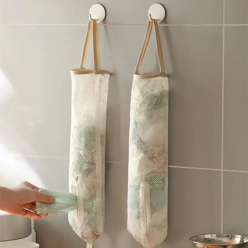 Wall Mounted Mesh Bag Organizer for Kitchen Storage