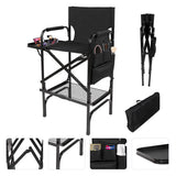 Tall Directors Chair Folding Makeup Chair with Folding Tabletop Storage Bags for Makeup Artists to Keep Makeup Cases and Brushes Oversized Portable Camping Chair for Outside Knee Protection