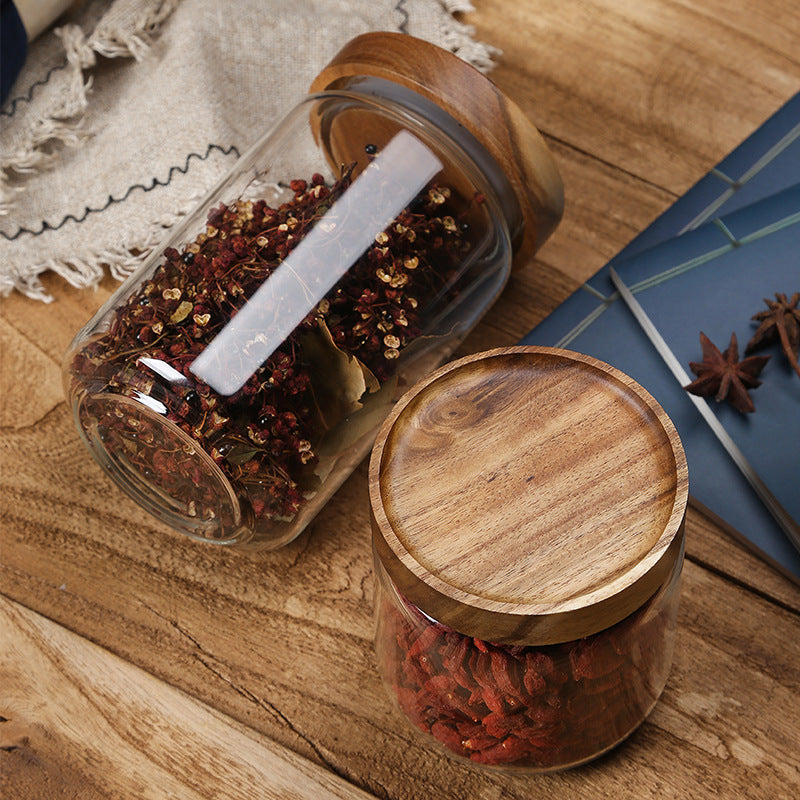Airtight Wooden Lid Glass Storage Jars for Food