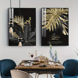 Black and Gold Leaf Wall Canvas Art for Home Decor