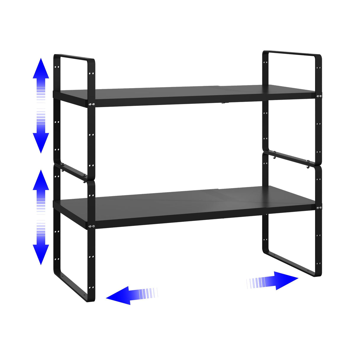 KIKIBRO Expandable Cabinet Shelf Organizer Stackable Kitchen Pantry Counter Storage Adjustable Closet Cupboard Stand Rack Risers Spice Organization 80LBS Heavy Duty Black 2 Pack