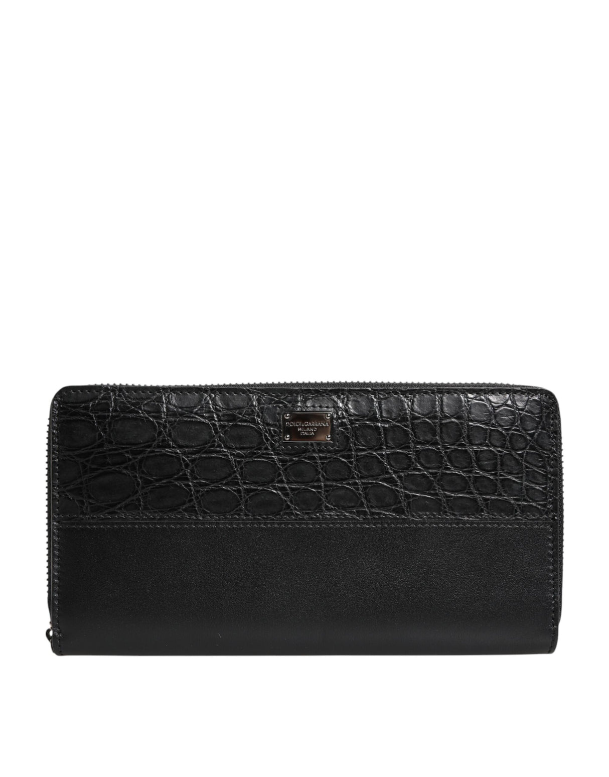 Dolce & Gabbana Black Leather Logo Plaque Zip Around Continental Wallet