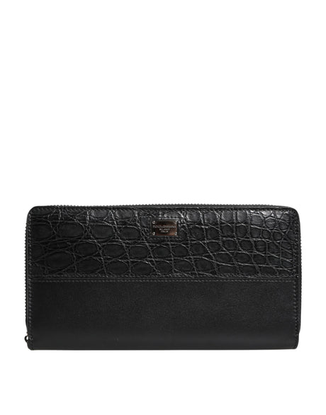 Dolce & Gabbana Black Leather Logo Plaque Zip Around Continental Wallet