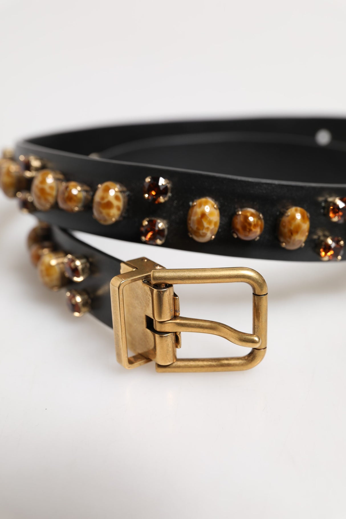 Dolce & Gabbana Black Leather Studded Gold Tone Buckle Belt