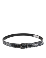 Dolce & Gabbana Black Sequins Silver Metal Logo Buckle Belt