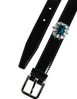 Dolce & Gabbana Black Embellished Metal Logo Buckle Belt