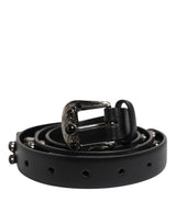 Dolce & Gabbana Black Studded Leather Metal Logo Buckle Belt
