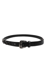 Dolce & Gabbana Black Studded Leather Metal Logo Buckle Belt