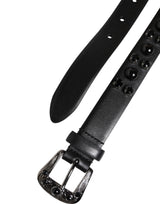 Dolce & Gabbana Black Studded Leather Metal Logo Buckle Belt