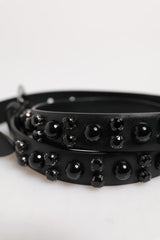 Dolce & Gabbana Black Studded Leather Metal Logo Buckle Belt