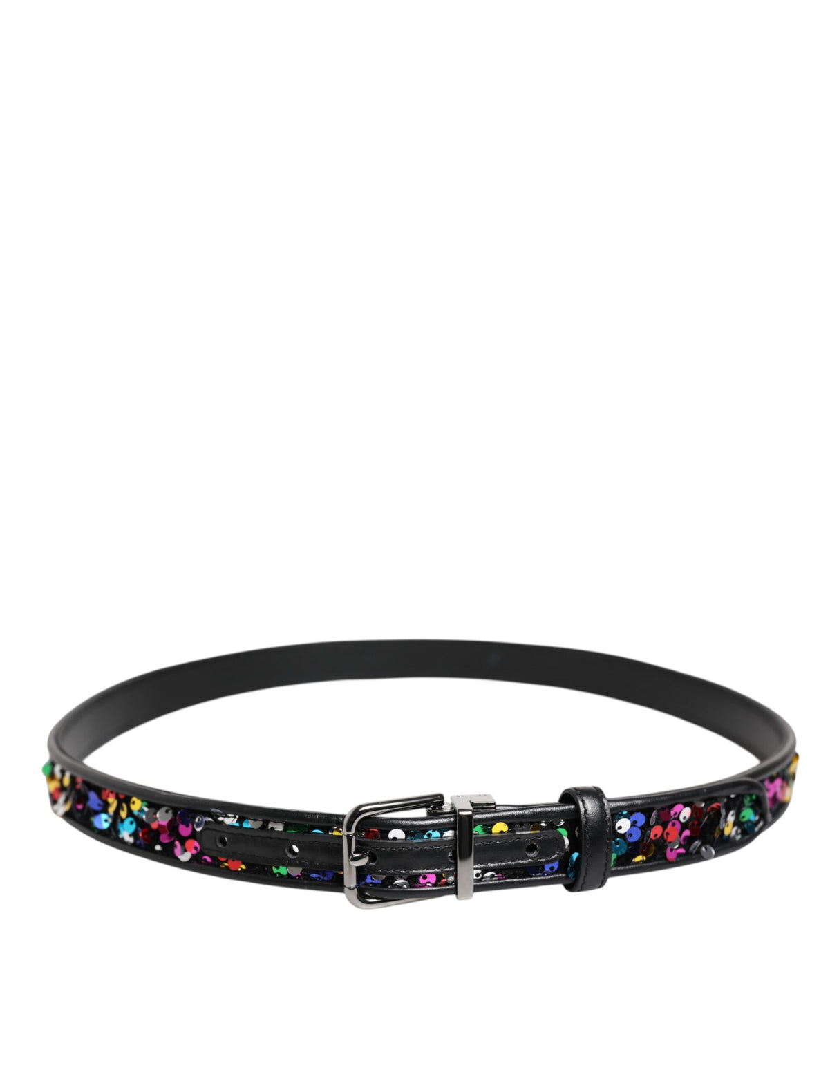 Dolce & Gabbana Black Sequin Embellished Metal Buckle Belt