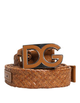 Dolce & Gabbana Brown Braided Metal DG Logo Buckle Belt