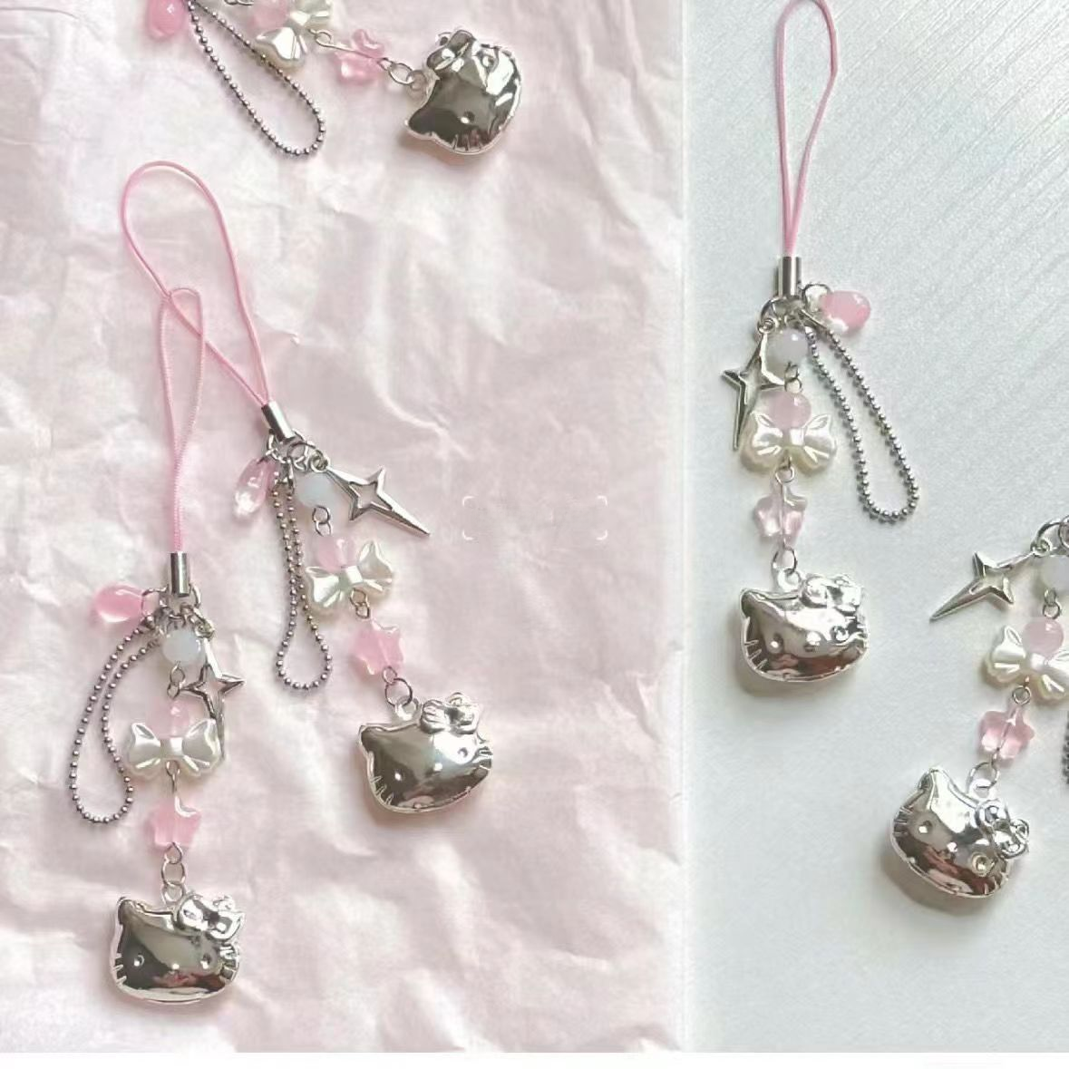 Kawaii Heart Bow Phone Chain - Aesthetic Accessory