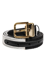 Dolce & Gabbana Black White Patchwork Gold Metal Buckle Belt