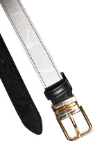 Dolce & Gabbana Black White Patchwork Gold Metal Buckle Belt
