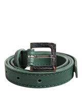 Dolce & Gabbana Dark Green Leather Silver Metal Buckle Belt