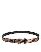 Dolce & Gabbana Brown Leopard Silver Metal Buckle Belt