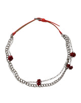 Dolce & Gabbana Red Leather Silver Chain Floral Cintura Belt