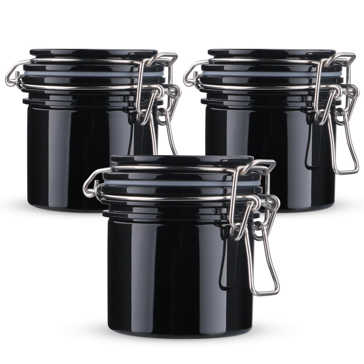 3 PCS 200ml/6.76oz Plastic Storage Jar Refillable Sealed Container Wide Mouth Bottle Pot with Airtight Metal Buckle Lid for Lotion Cream Cosmetic Coffee Bean Spices Kitchen Storage