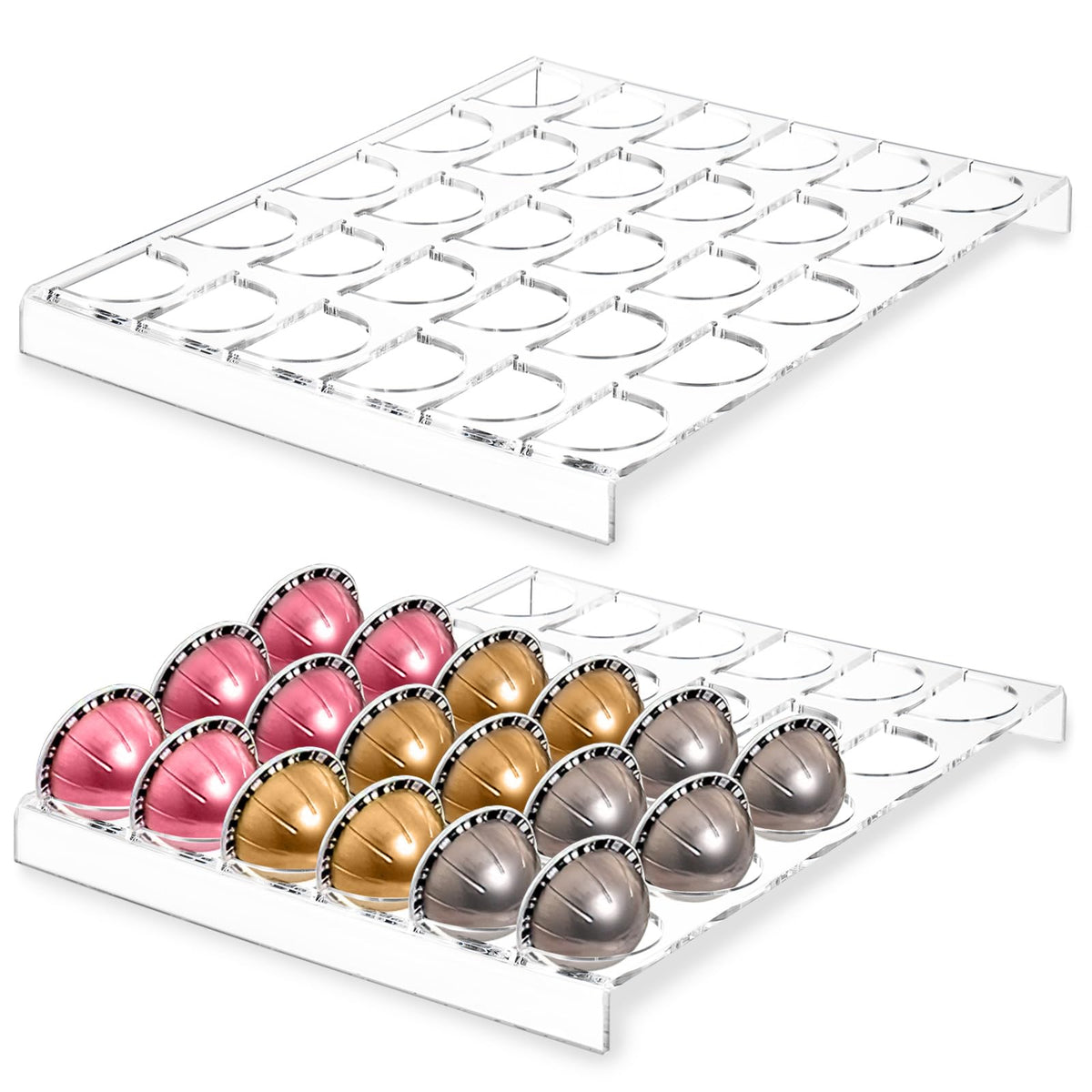 Cididu 2 Pack Coffee Pod Holder for Vertuoline Capsule 30 Pods Acrylic Drawer Insert Organizer Tray for Vertuo Capsules Clear Coffee Pod Storage for Countertop Kitchen Home Office