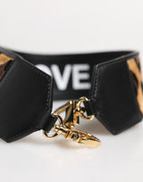 Dolce & Gabbana Black Leopard Print Reversible Bag Shoulder Strap