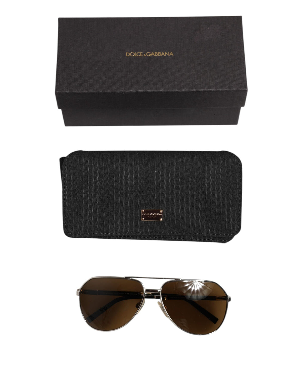 Dolce & Gabbana DG2073 Silver Steel Classic Pilot Brown Lens Sunglasses
